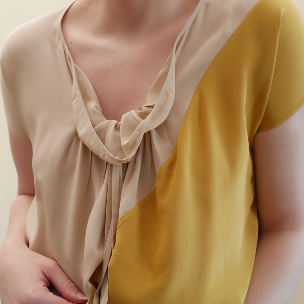 Anthropologie Crispin & Basilio Silk Blouse XS Color-Block Yellow Beige